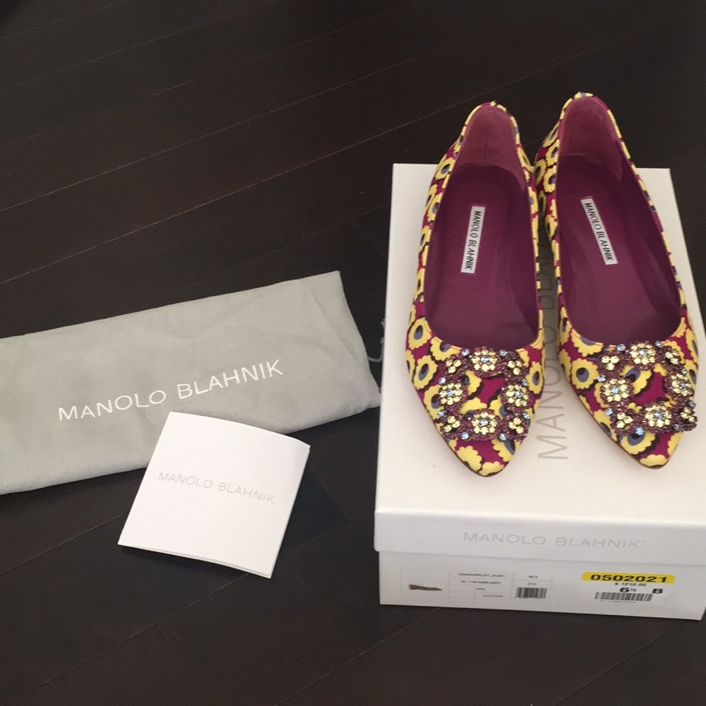 Manolo Blahnik Pink Yellow Blue Hangisi Flats